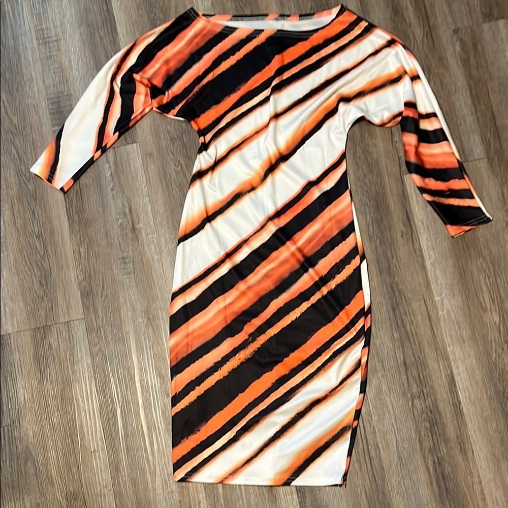 Striped Orange and Black Women's Dress